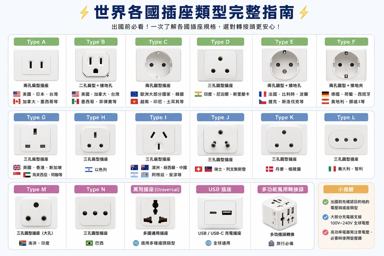 世界各國電壓與插座整理｜日本、韓國、美國、歐洲轉接頭完整攻略